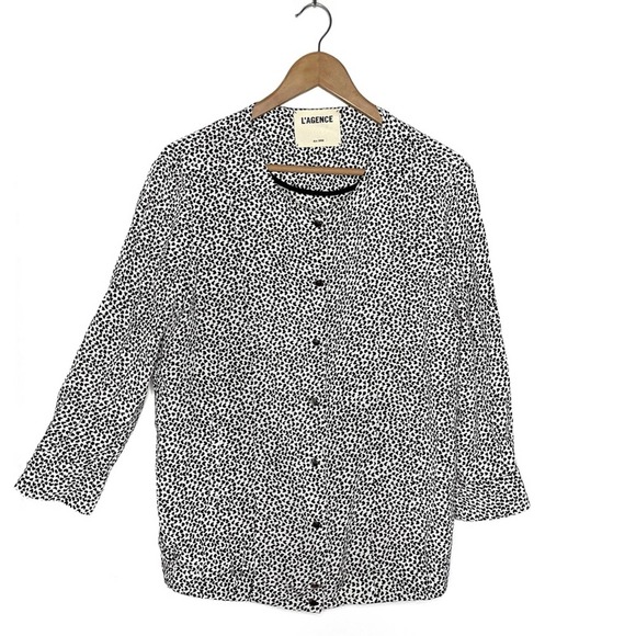 L'agence Button Down Blazer Jacket Blouse Hearts Print Long Sleeves Top Size S - Picture 2 of 10